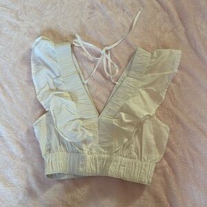 Ruffle White Cropped Blouse